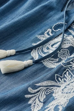Feminine Flourish|Into The Blues-Soft Surroundings Diya Embroidered TENCEL™ Peasant Top Light Chambray