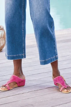 sandals|wedges-Soft Surroundings Donald Pliner Ofelia Wedge Slide Magenta