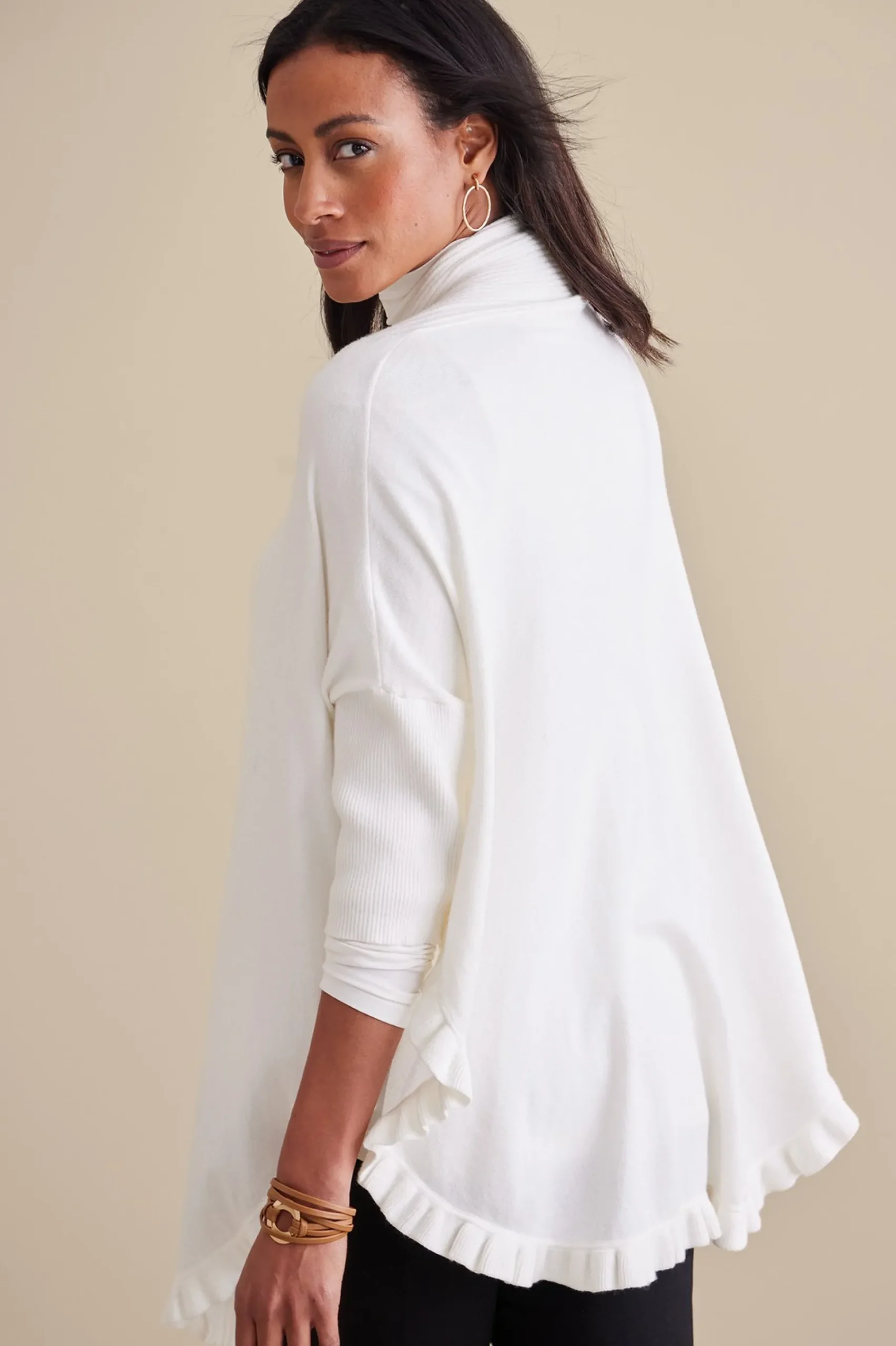 Scarves & Wraps|Feminine Flourish-Soft Surroundings Draped Ruffle Cardigan Noire