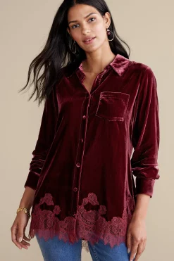 Everyday Styles|EVelvet Styles-Soft Surroundings Eden Velvet & Lace Shirt Cabernet