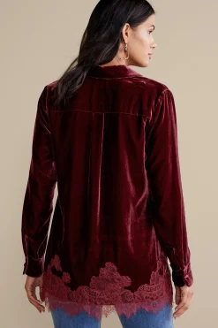 Everyday Styles|EVelvet Styles-Soft Surroundings Eden Velvet & Lace Shirt Cabernet