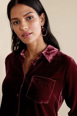 Everyday Styles|EVelvet Styles-Soft Surroundings Eden Velvet & Lace Shirt Cabernet