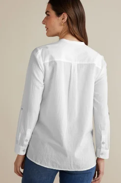 long sleeve|shirts-Soft Surroundings Eleanor Crochet Shirt White