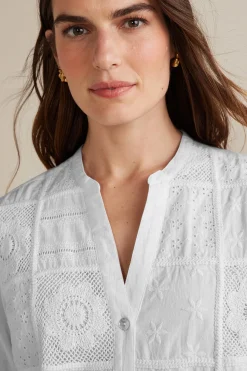 long sleeve|shirts-Soft Surroundings Eleanor Crochet Shirt White