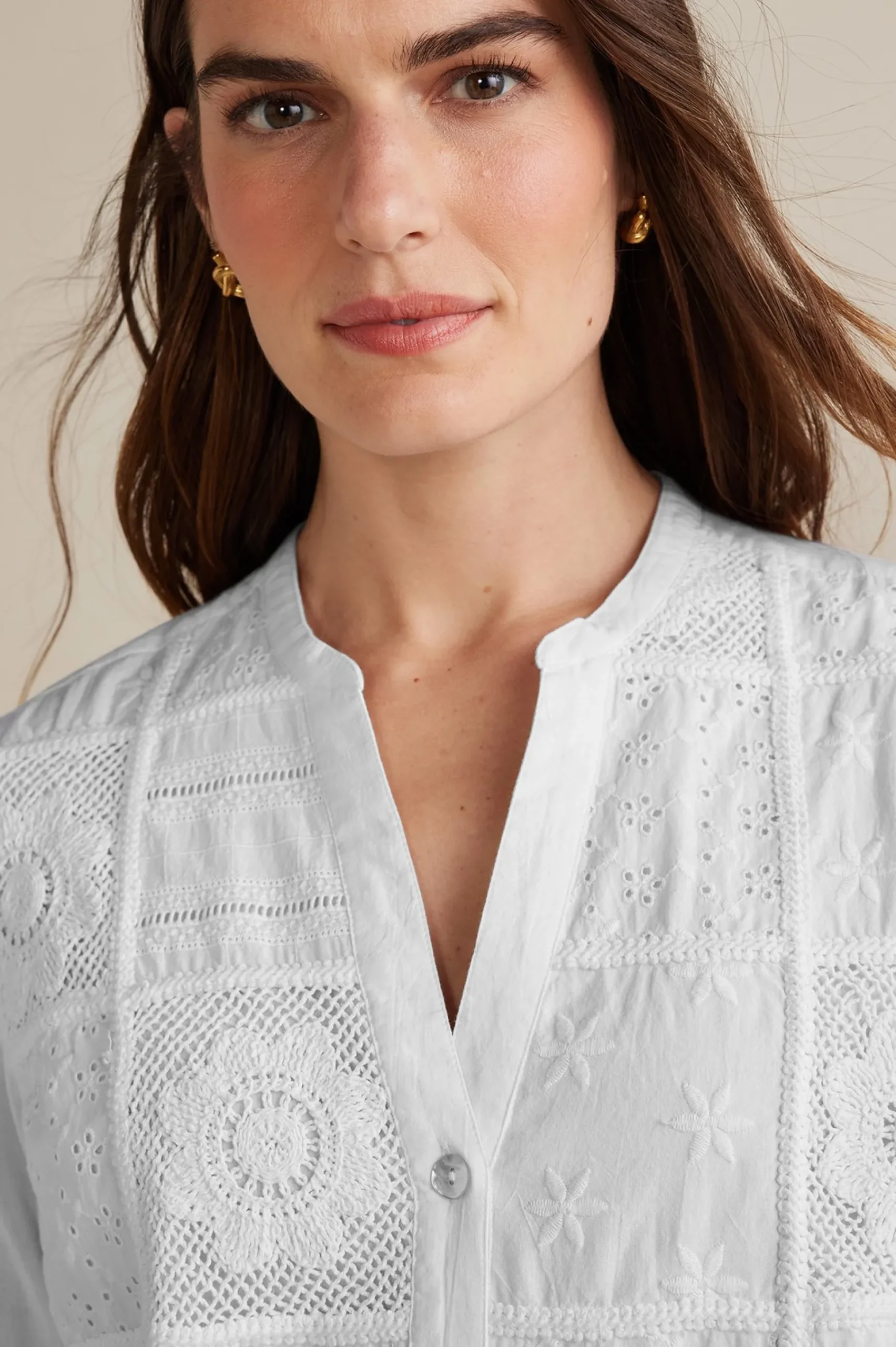 long sleeve|shirts-Soft Surroundings Eleanor Crochet Shirt White