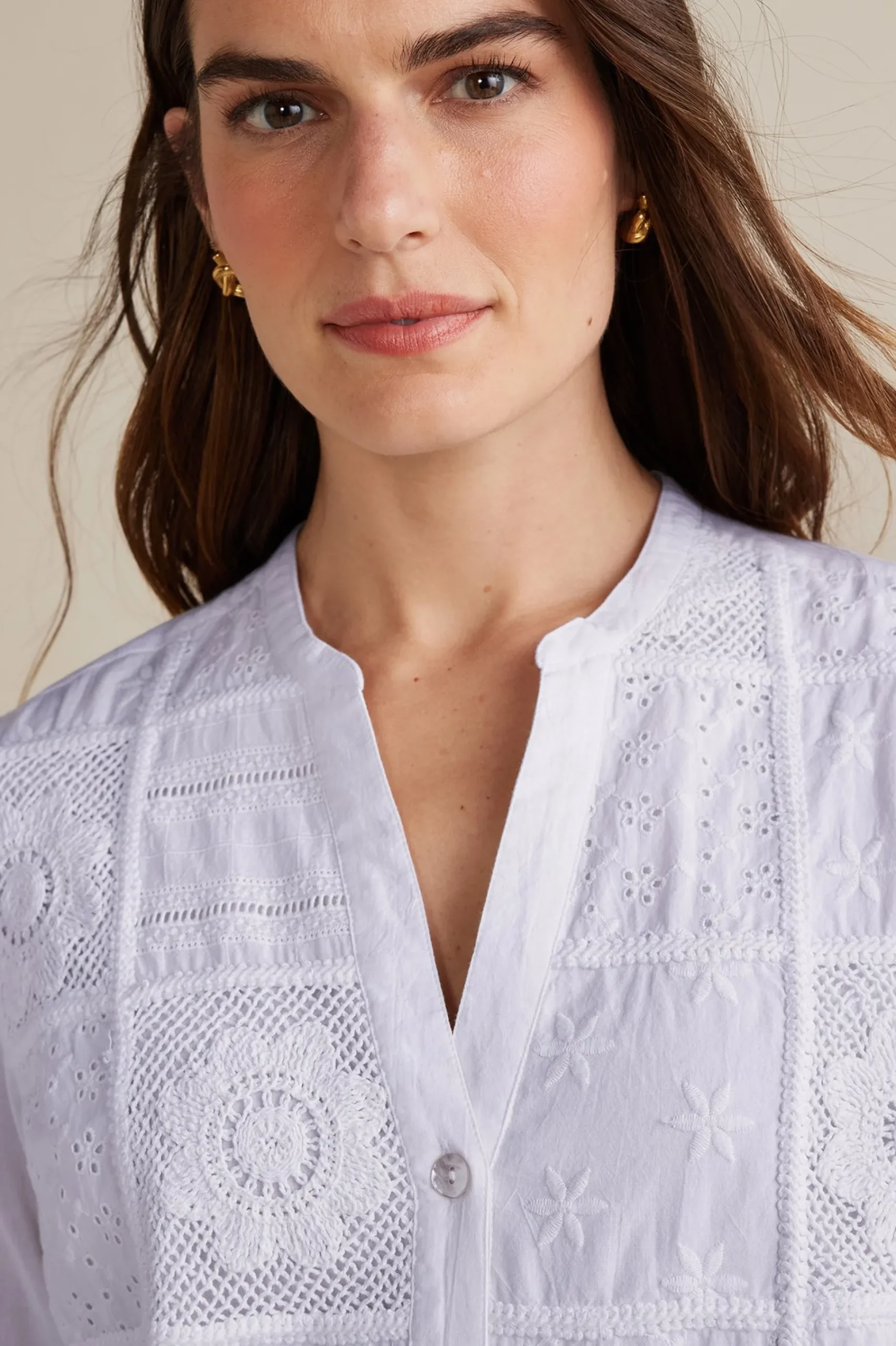 long sleeve|shirts-Soft Surroundings Eleanor Crochet Shirt White
