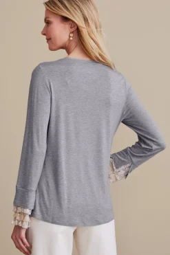 Feminine Flourish|long sleeve-Soft Surroundings Ella Lace Top Medium Grey Heather