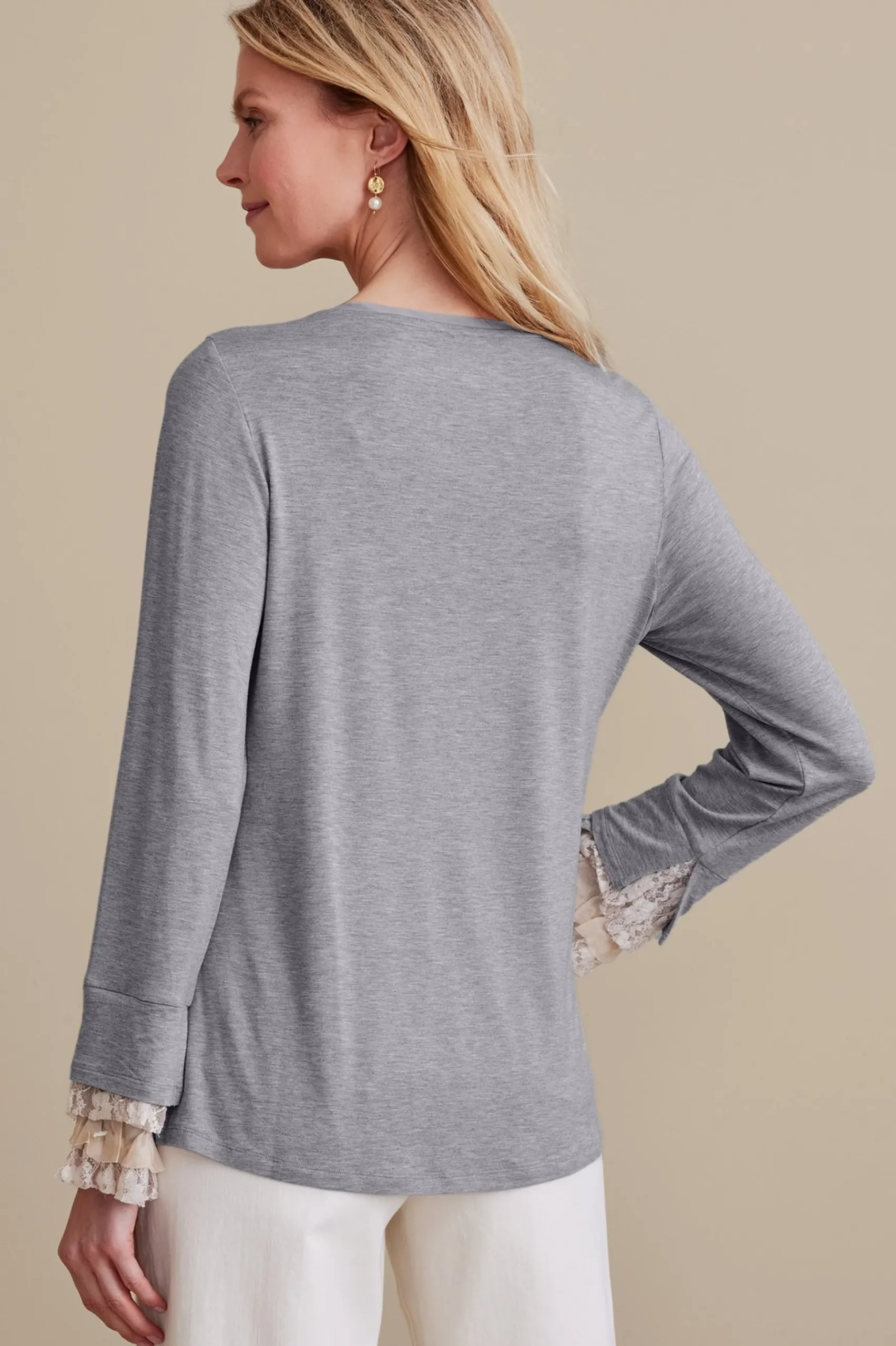 Feminine Flourish|long sleeve-Soft Surroundings Ella Lace Top Medium Grey Heather