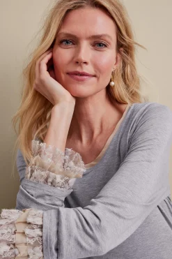 Feminine Flourish|long sleeve-Soft Surroundings Ella Lace Top Medium Grey Heather