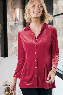 EVelvet Styles|long sleeve-Soft Surroundings Enchanted Velvet Shirt Sangria Red