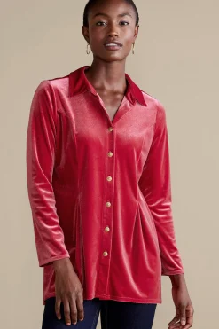 EVelvet Styles|long sleeve-Soft Surroundings Enchanted Velvet Shirt Sangria Red