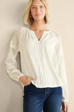 Feminine Flourish|Vacation Shop-Soft Surroundings Enya Embroidered Top Ivory Pearl