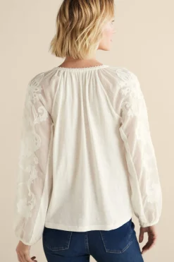 Feminine Flourish|Vacation Shop-Soft Surroundings Enya Embroidered Top Ivory Pearl