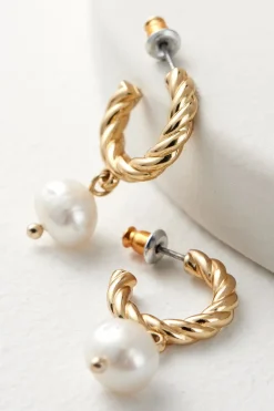 Earrings|earrings-Soft Surroundings Estella Pearl Mini Hoop Earring Silver