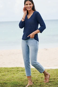 Sweaters & Cardigans|three quarter length-Soft Surroundings Estrella Sweater Navy