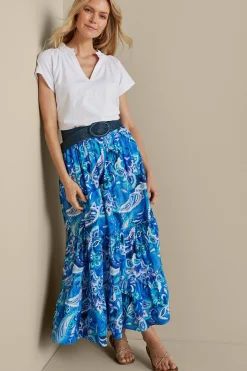 Feminine Flourish|Vacation Shop-Soft Surroundings Feyre Maxi Skirt Island Sun Paisley Blue