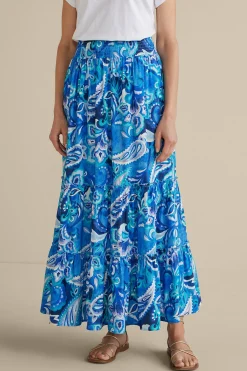Feminine Flourish|Vacation Shop-Soft Surroundings Feyre Maxi Skirt Island Sun Paisley Blue