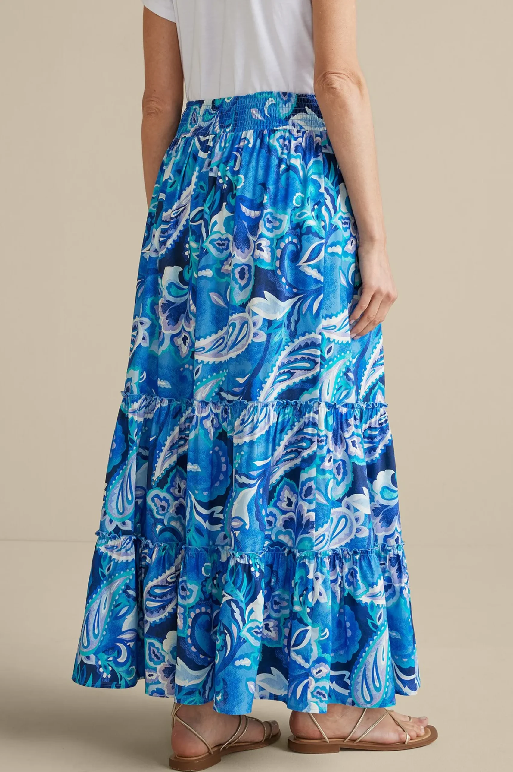 Feminine Flourish|Vacation Shop-Soft Surroundings Feyre Maxi Skirt Island Sun Paisley Blue