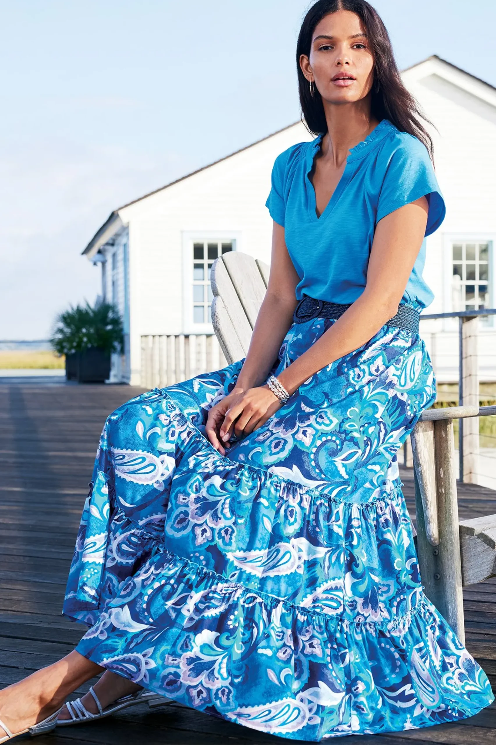Feminine Flourish|Vacation Shop-Soft Surroundings Feyre Maxi Skirt Island Sun Paisley Blue