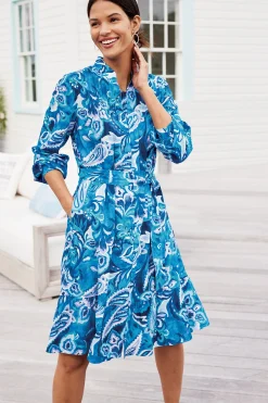Into The Blues|work to play-Soft Surroundings Feyre Short Dress Island Sun Paisley Blue