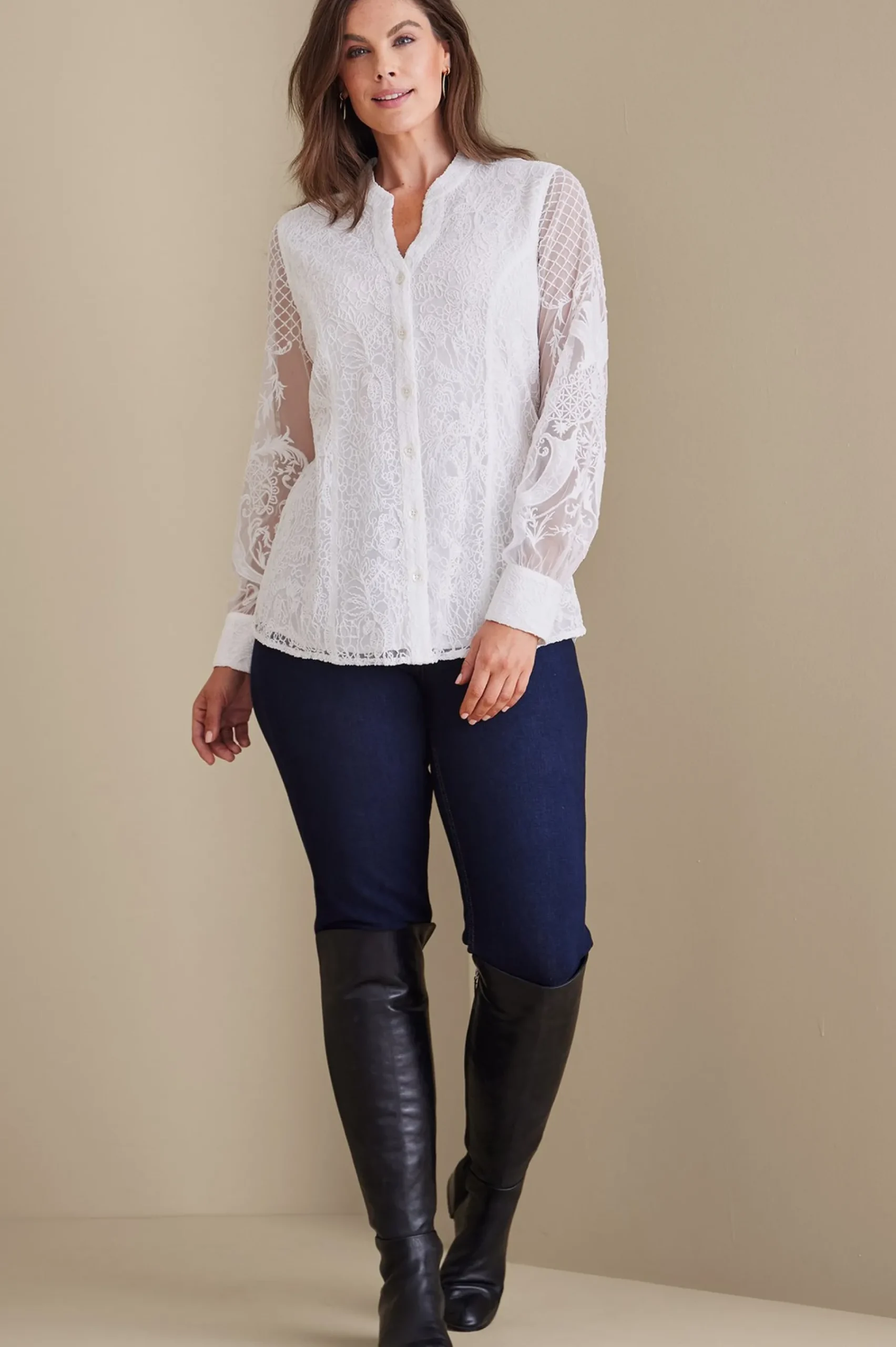 Feminine Flourish|Global Artistry-Soft Surroundings Fiori Top Ivory Pearl