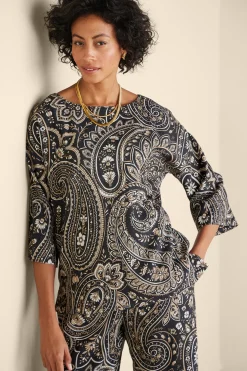 Vacation Shop|three quarter length-Soft Surroundings Fleur Top Global Paisley