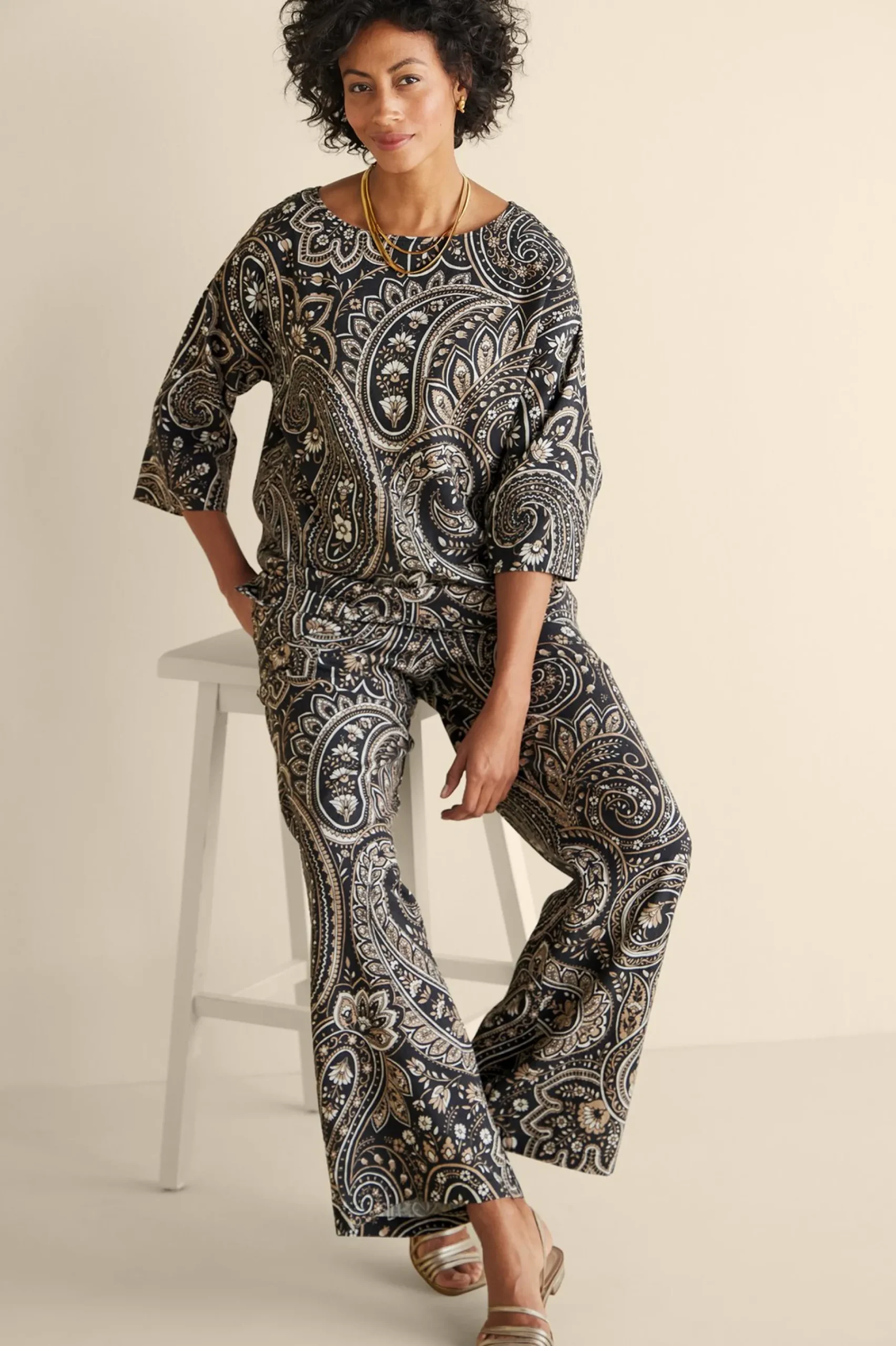 Vacation Shop|three quarter length-Soft Surroundings Fleur Top Global Paisley