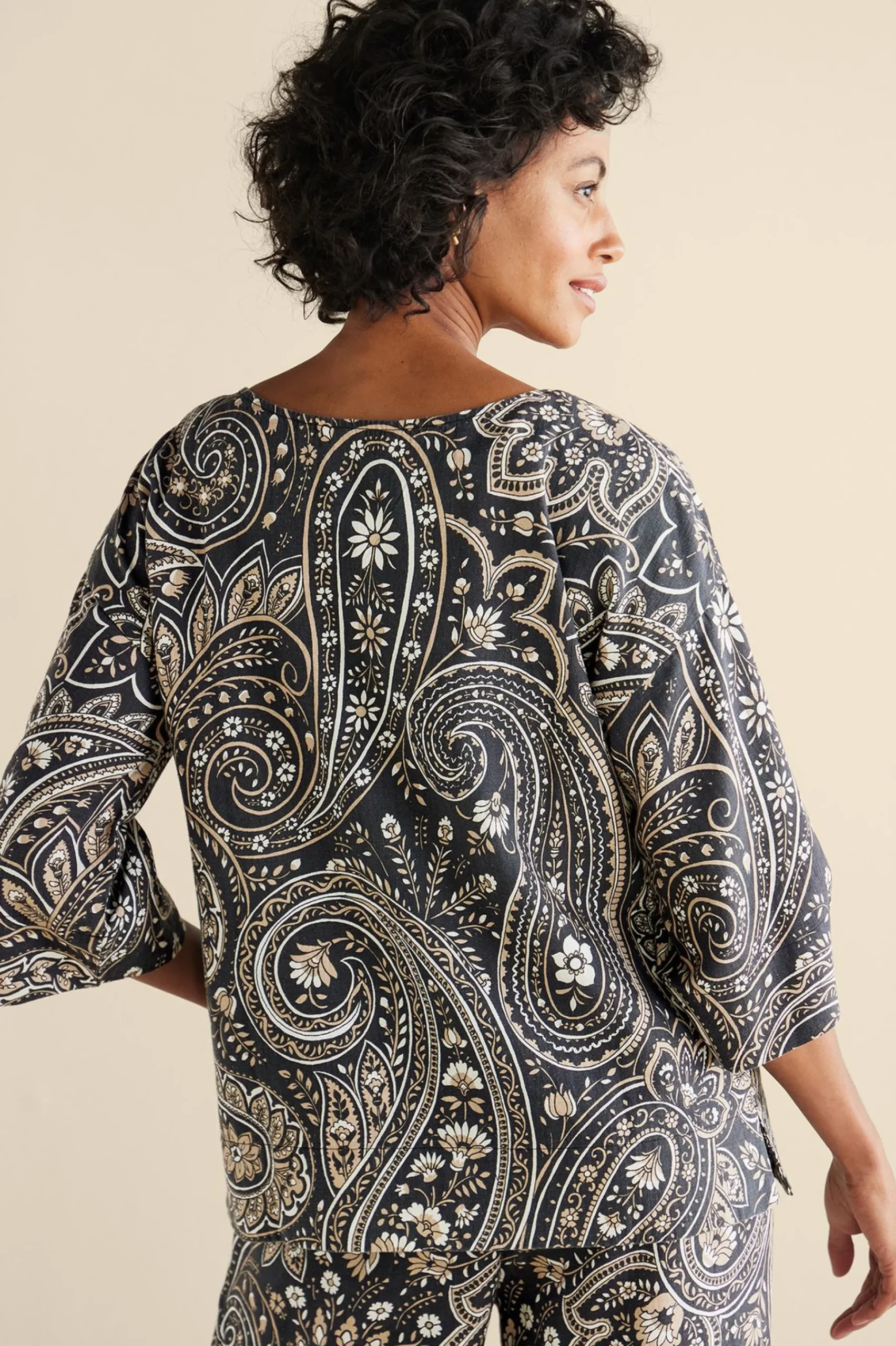 Vacation Shop|three quarter length-Soft Surroundings Fleur Top Global Paisley