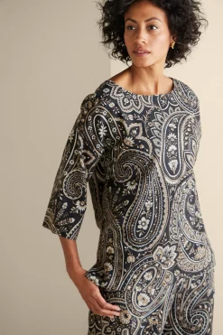 Vacation Shop|three quarter length-Soft Surroundings Fleur Top Global Paisley
