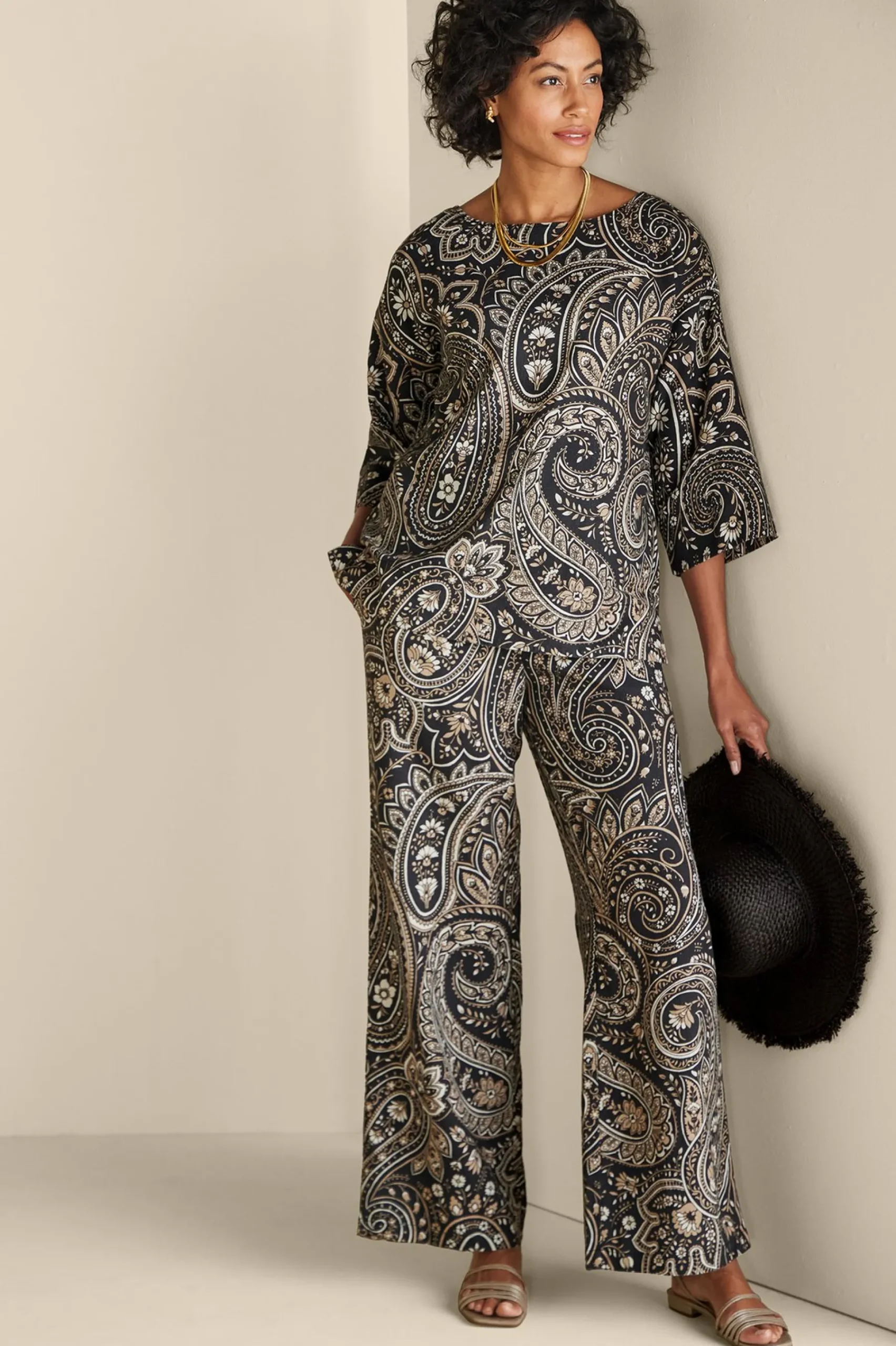Vacation Shop|three quarter length-Soft Surroundings Fleur Top Global Paisley