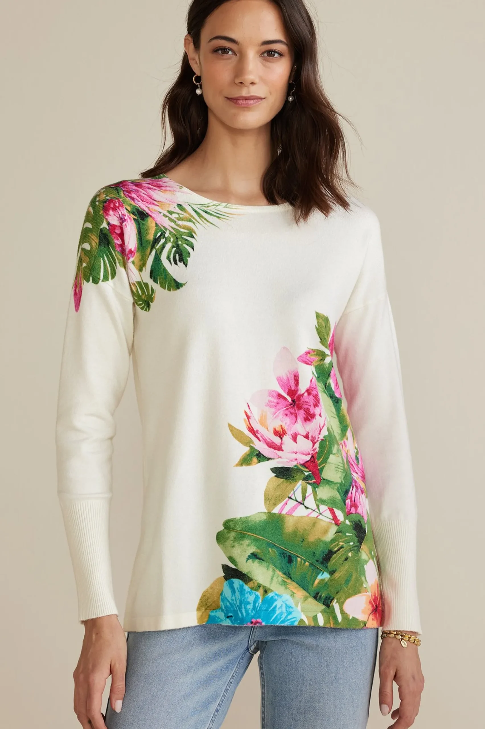 Sweaters & Cardigans|sweaters-Soft Surroundings Garden Bloom Sweater Ecru