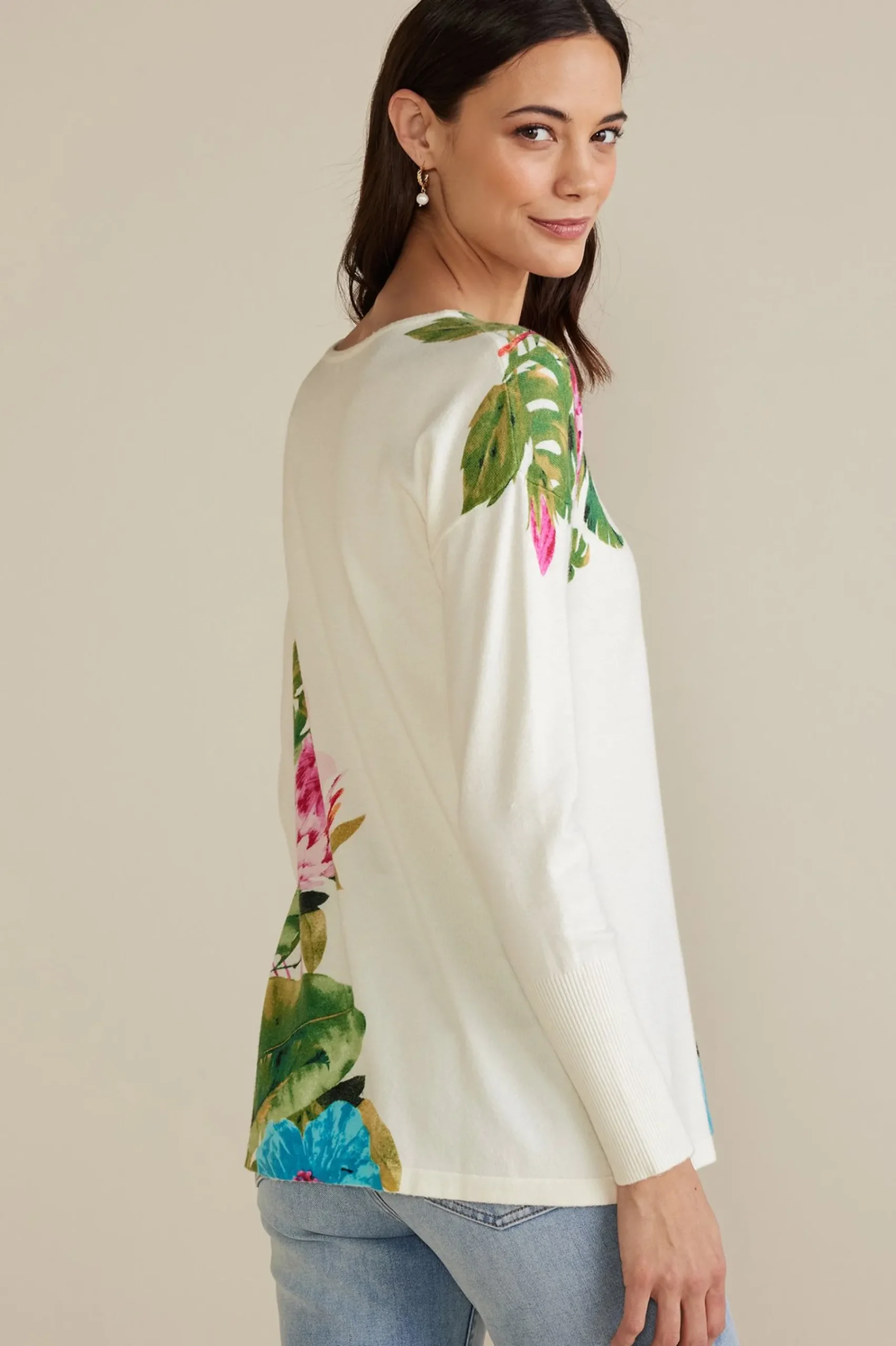 Sweaters & Cardigans|sweaters-Soft Surroundings Garden Bloom Sweater Ecru