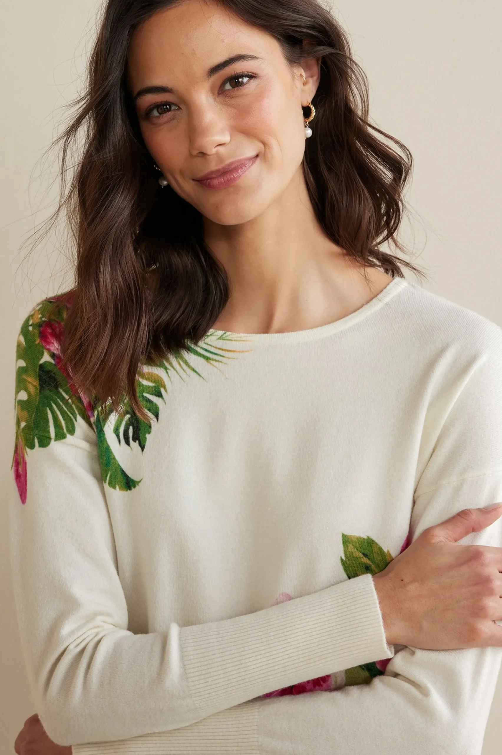 Sweaters & Cardigans|sweaters-Soft Surroundings Garden Bloom Sweater Ecru