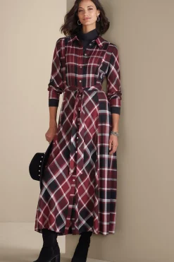 Everyday Styles|patterned-Soft Surroundings Gayle Tartan Dress Cabernet