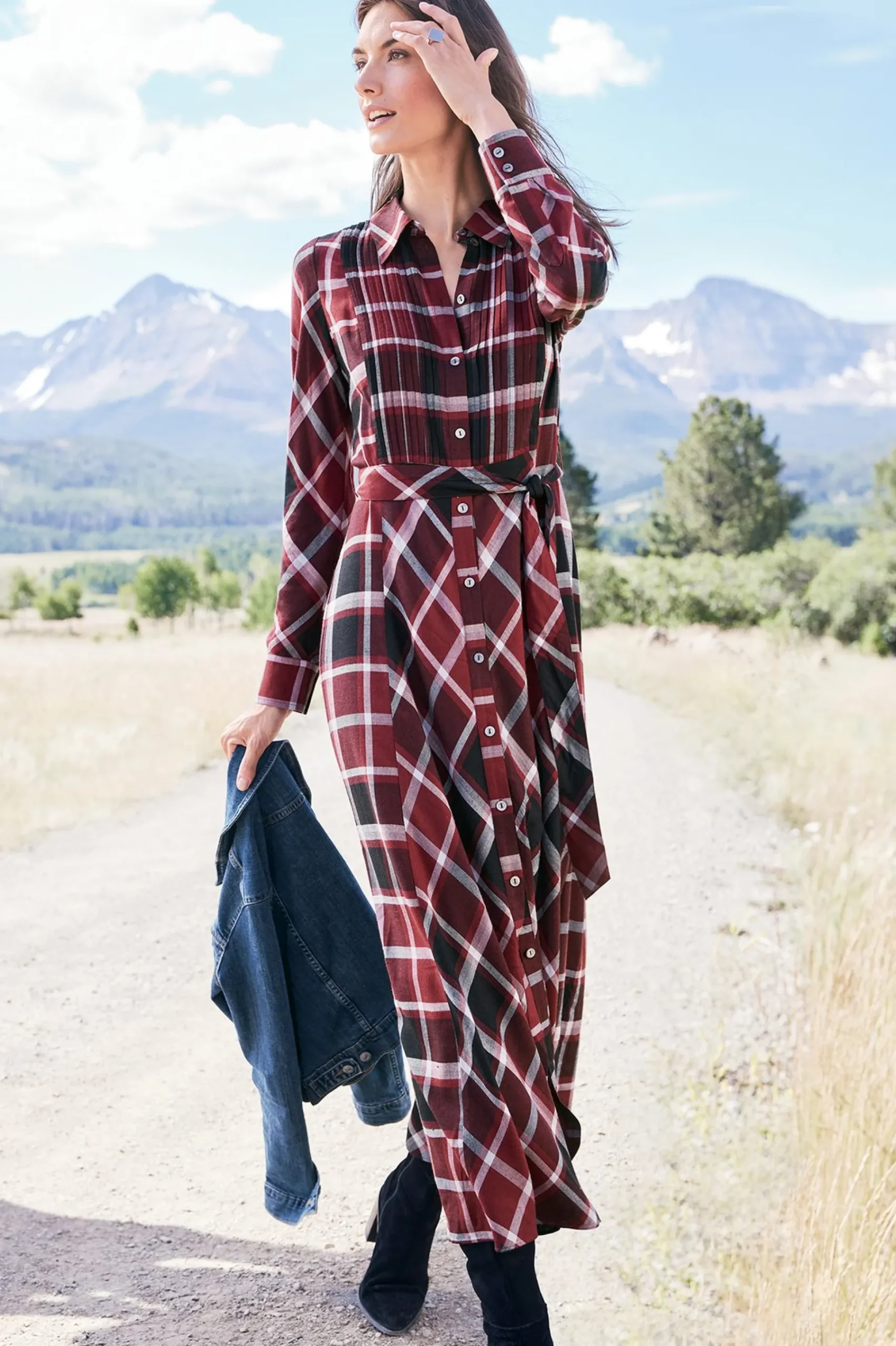Everyday Styles|patterned-Soft Surroundings Gayle Tartan Dress Cabernet
