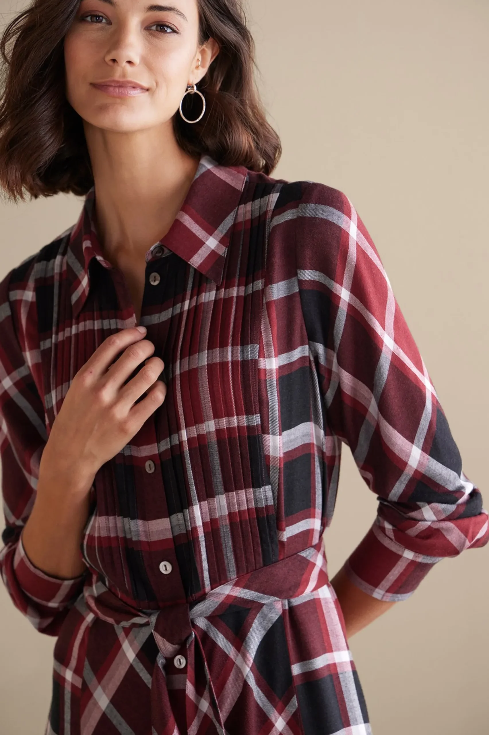 Everyday Styles|patterned-Soft Surroundings Gayle Tartan Dress Cabernet