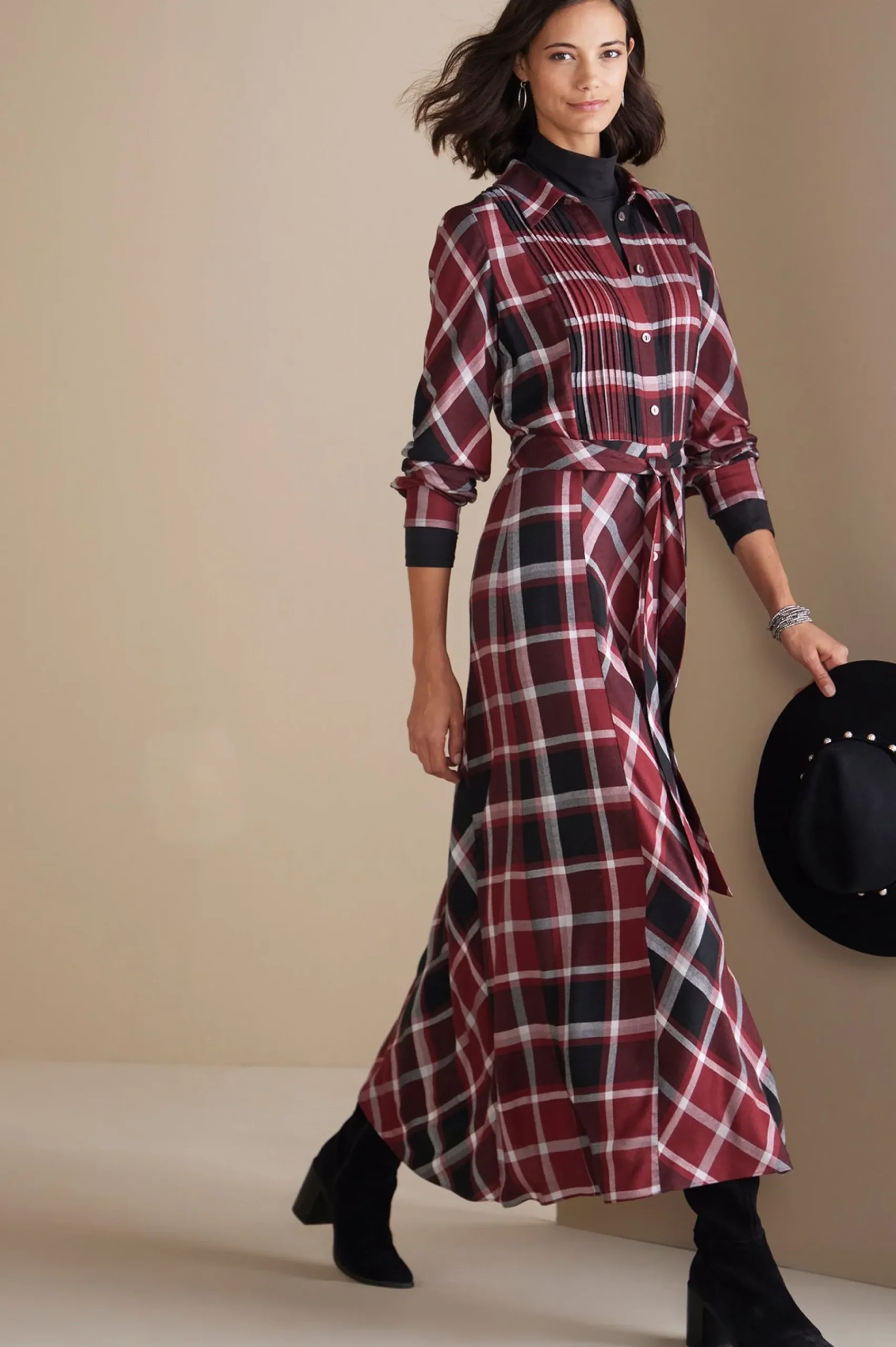 Everyday Styles|patterned-Soft Surroundings Gayle Tartan Dress Cabernet