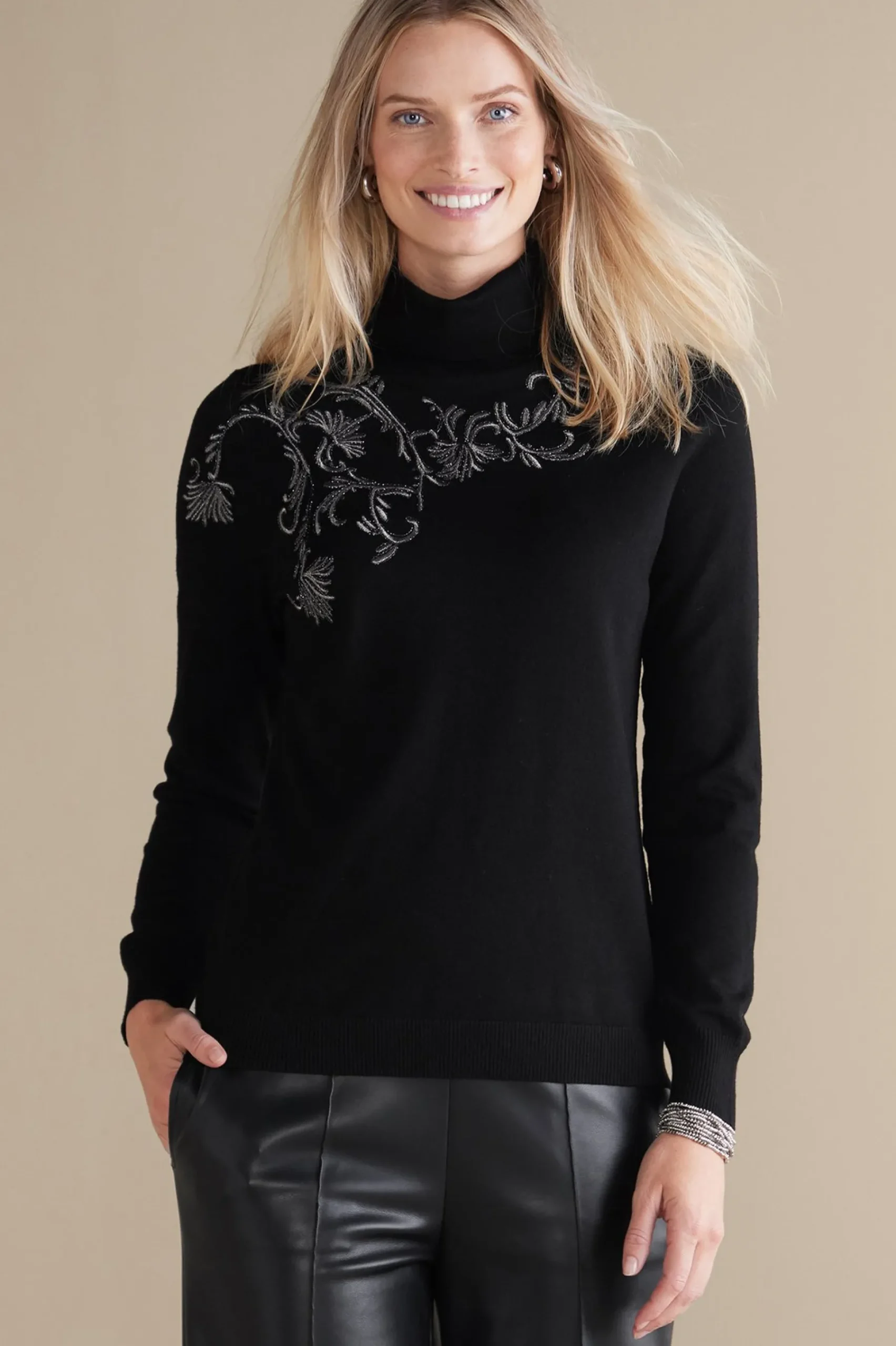 Everyday Styles|Sweaters & Cardigans-Soft Surroundings Genevieve Turtleneck Sweater Black