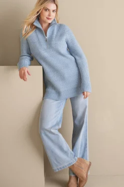 Into The Blues|Everyday Styles-Soft Surroundings Hallie Half Zip Sweater Faded Denim
