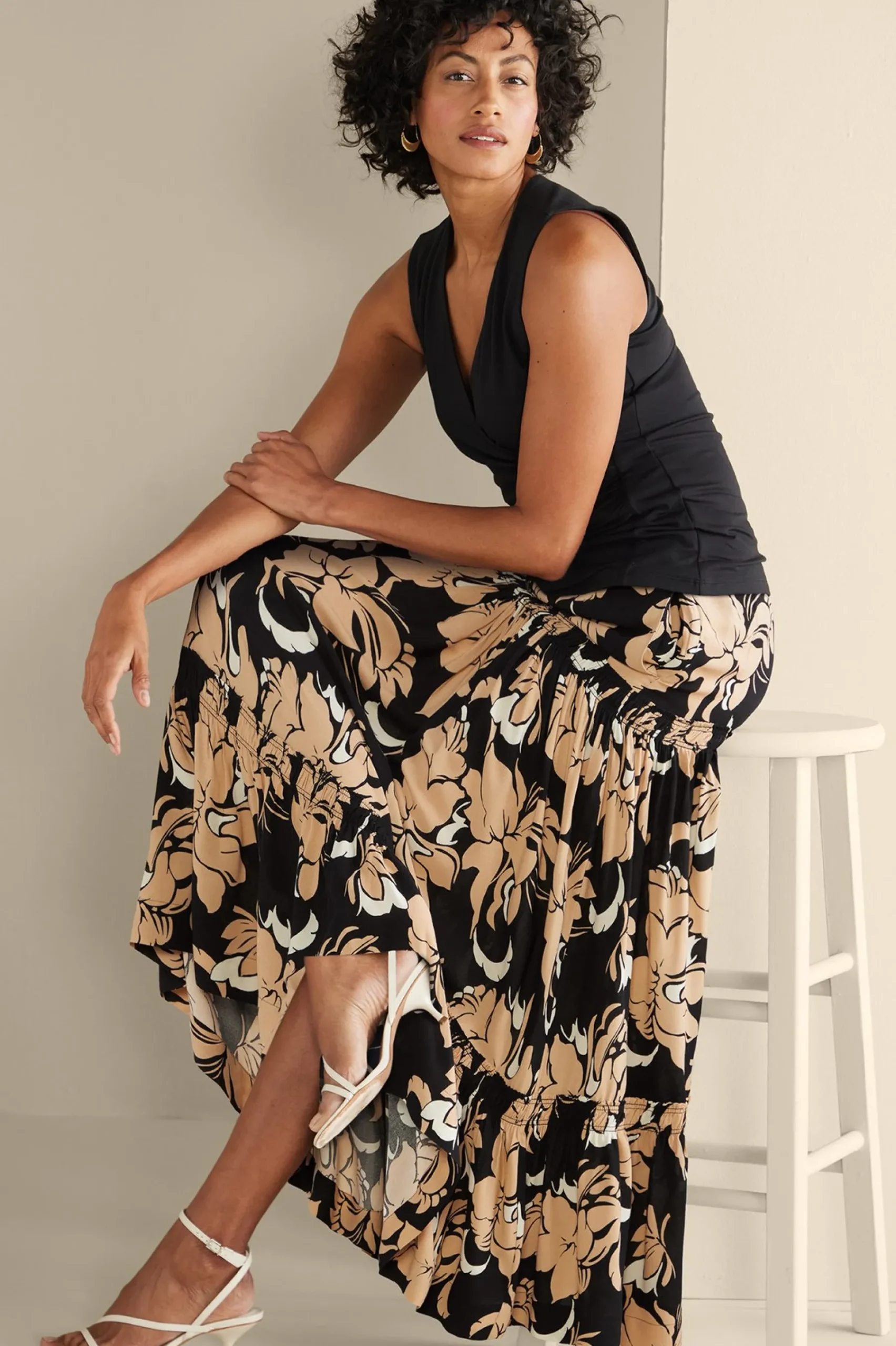 Vacation Shop|Skirts-Soft Surroundings Halona Maxi Skirt Menara Bloom Neutral