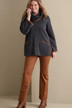 long sleeve|pullovers-Soft Surroundings Hanna Convertible Tunic Charcoal Heather