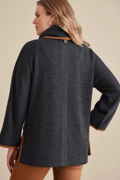 long sleeve|pullovers-Soft Surroundings Hanna Convertible Tunic Charcoal Heather