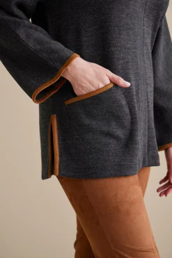 long sleeve|pullovers-Soft Surroundings Hanna Convertible Tunic Charcoal Heather