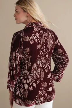 EVelvet Styles|elbow length-Soft Surroundings Icon Silk Velvet Poets Shirt Red Floral