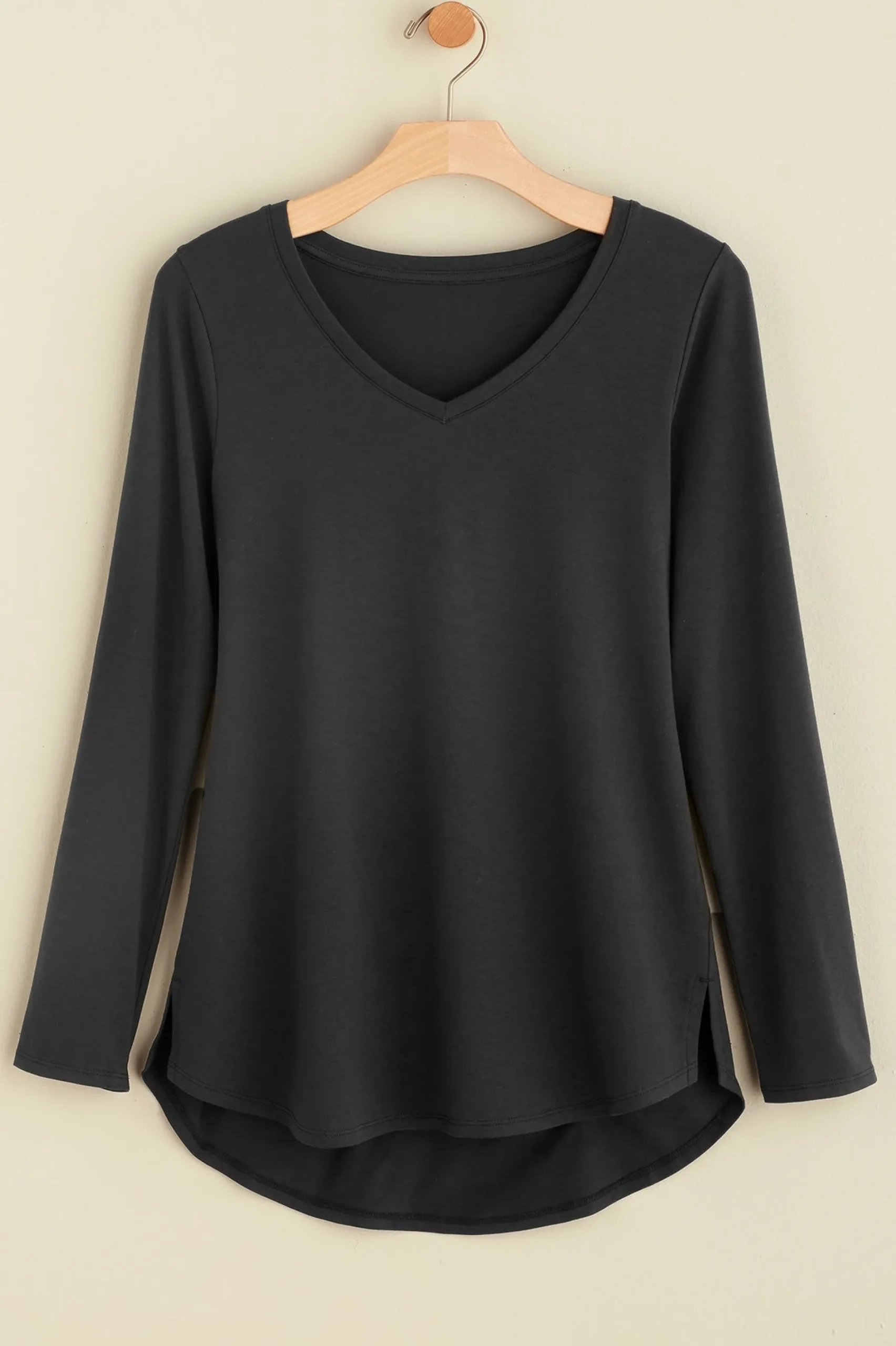 Everyday Styles|long sleeve-Soft Surroundings Isabel Pima Long Sleeve Tee Black