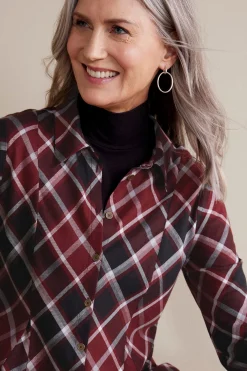 Everyday Styles|long sleeve-Soft Surroundings Joelle Plaid Tunic Cabernet Plaid