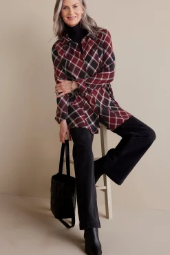 Everyday Styles|long sleeve-Soft Surroundings Joelle Plaid Tunic Cabernet Plaid