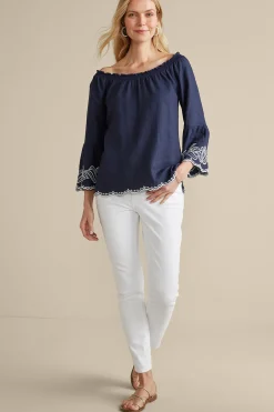 Feminine Flourish|Into The Blues-Soft Surroundings Josey Top Navy