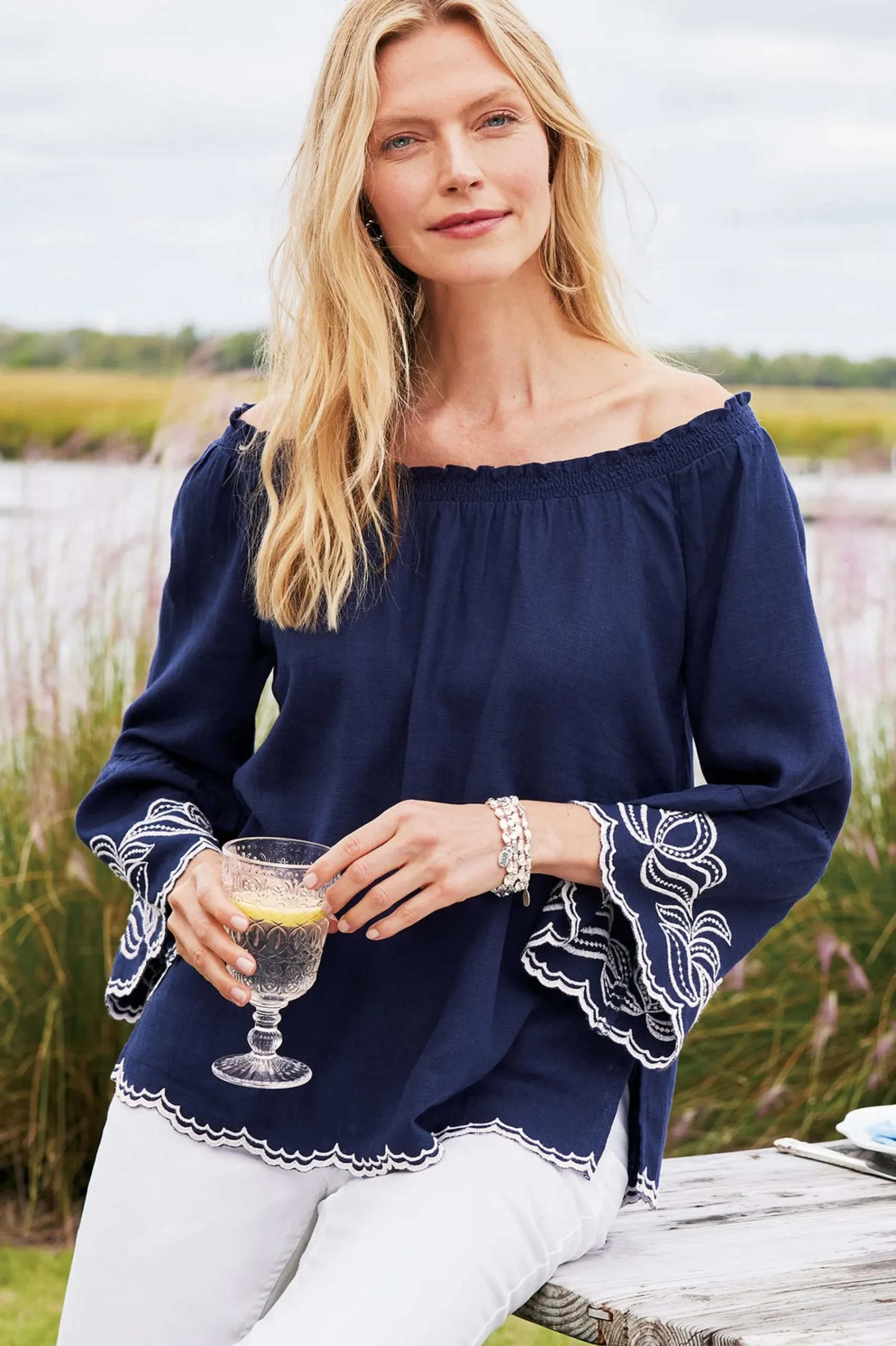Feminine Flourish|Into The Blues-Soft Surroundings Josey Top Navy