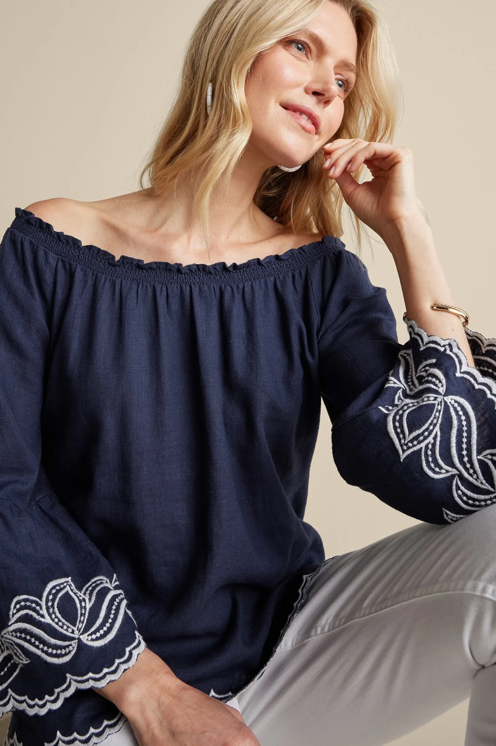 Feminine Flourish|Into The Blues-Soft Surroundings Josey Top Navy